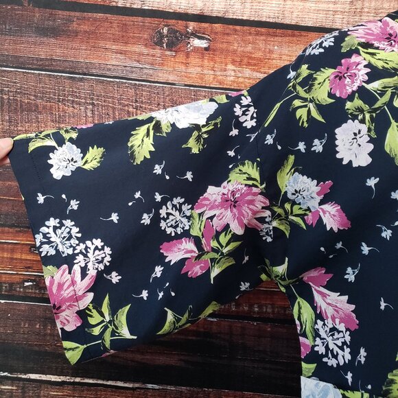 Banana Republic Kimono Robe One Size Tie Front Pockets Navy Floral Cotton Rayon - Picture 4 of 9